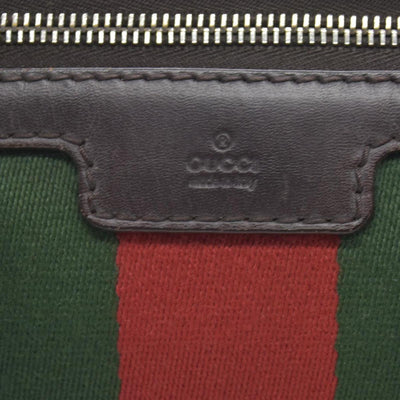 $1350 Gucci Monogram Selleria Calfskin Vintage Web Medium Boston Dark Brown