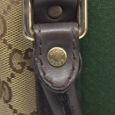 $1350 Gucci Monogram Selleria Calfskin Vintage Web Medium Boston Dark Brown