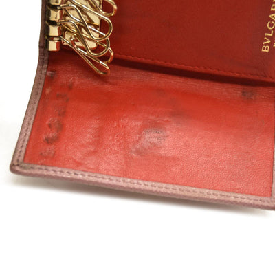 BVLGARI BVLGARIBVLGARI Clip Leather 6 Ring Key Case Pink
