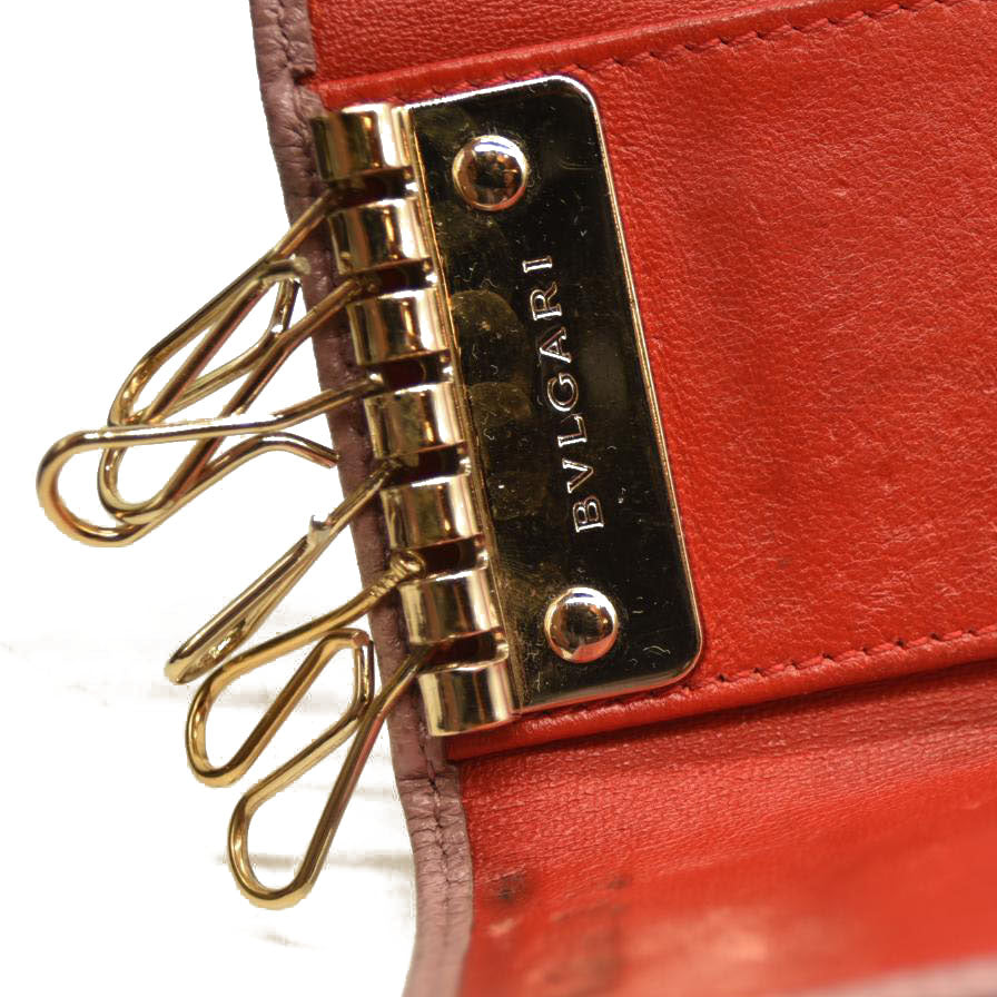 BVLGARI BVLGARIBVLGARI Clip Leather 6 Ring Key Case Pink