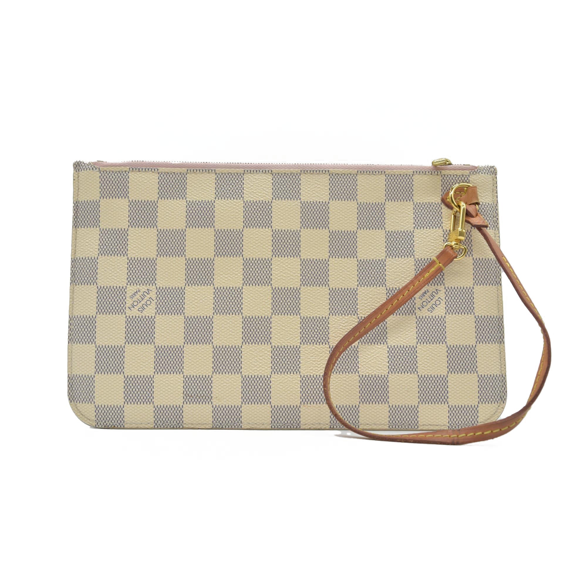 $600 Louis Vuitton Damier Azur Neverfull MM GM Pochette Rose Ballerine RFID