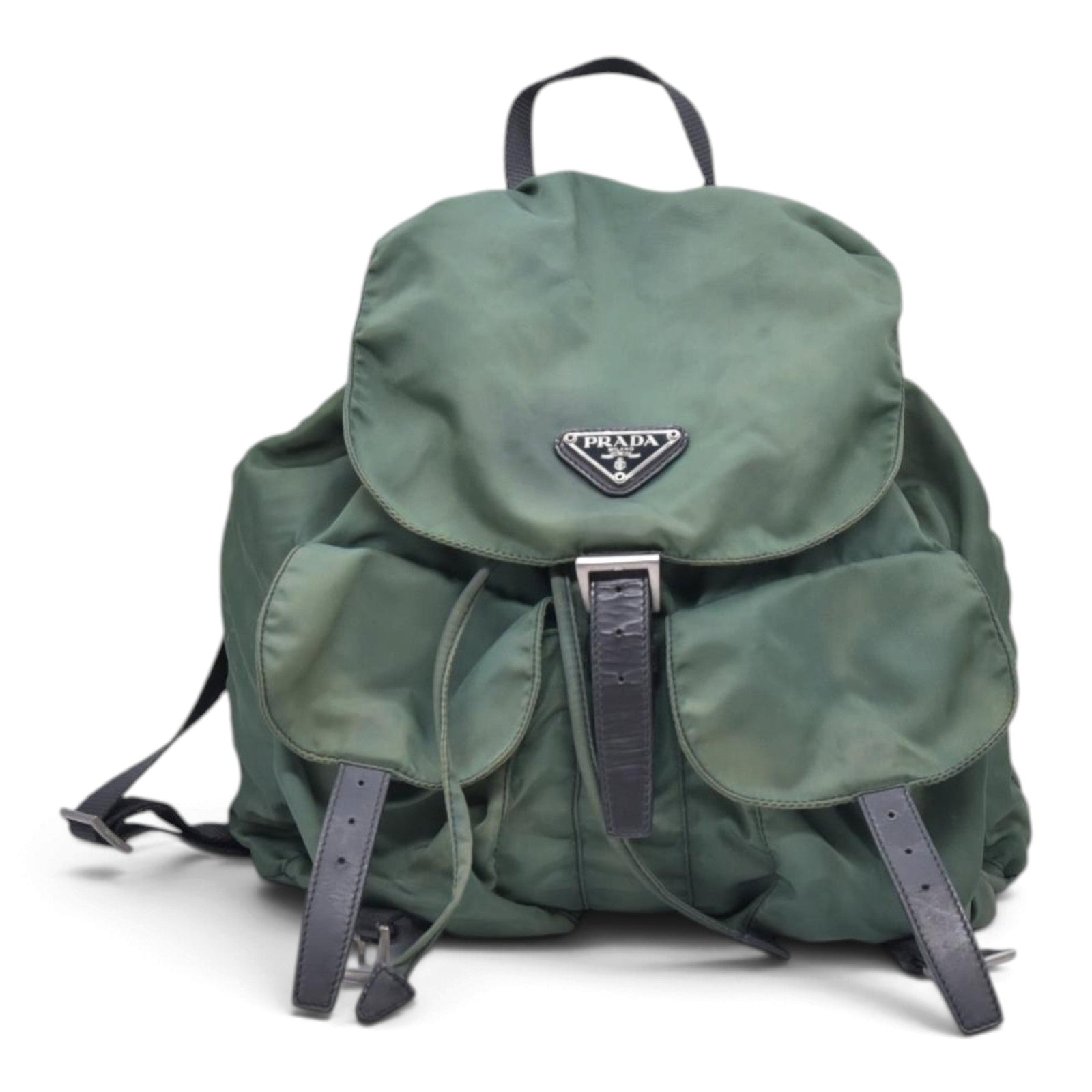$1450 PRADA Vela Tessuto Nylon Pocket Backpack Army Green CONSIGNMENT 10021350