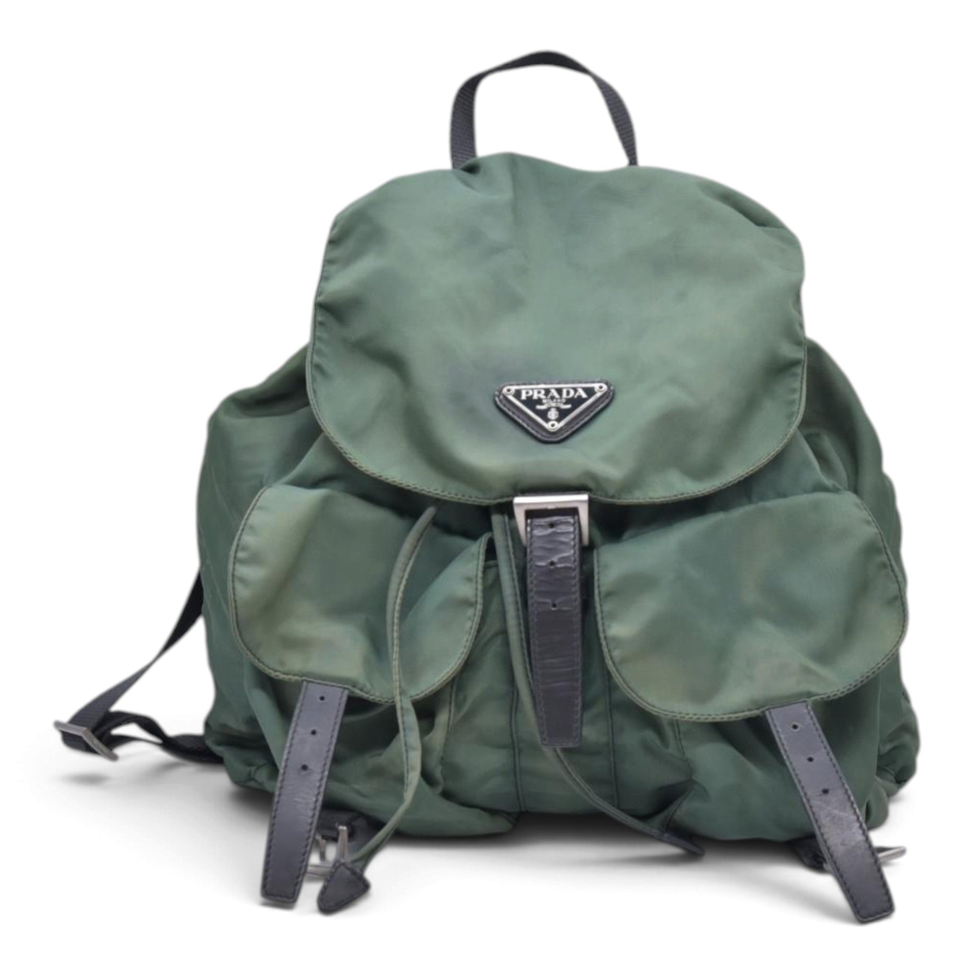 $1450 PRADA Vela Tessuto Nylon Pocket Backpack Army Green CONSIGNMENT 10021350