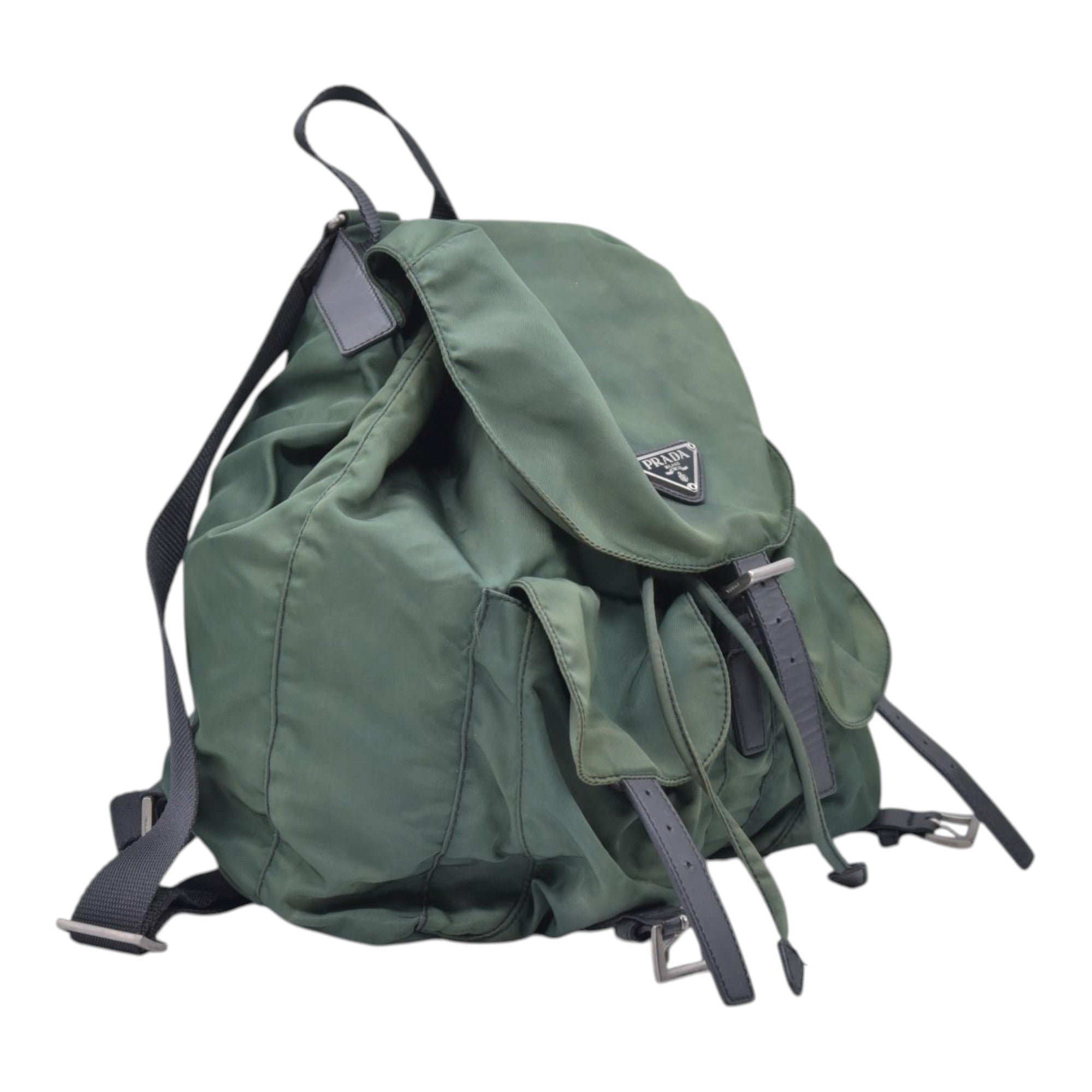 $1450 PRADA Vela Tessuto Nylon Pocket Backpack Army Green CONSIGNMENT 10021350