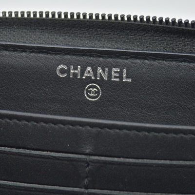 Chanel Calfskin Chevron Quilted Iridescent Zip Around Boy Wallet CONSIGNMENT