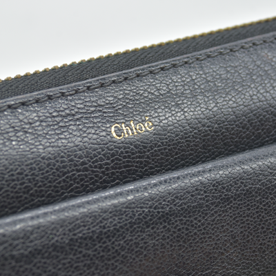Chloe Lily Leather Zip Around Long Wallet Purse Black