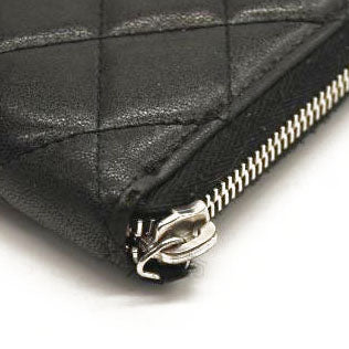 CHANEL Lambskin Quilted Large Gusset Zip Around Wallet Black  15*