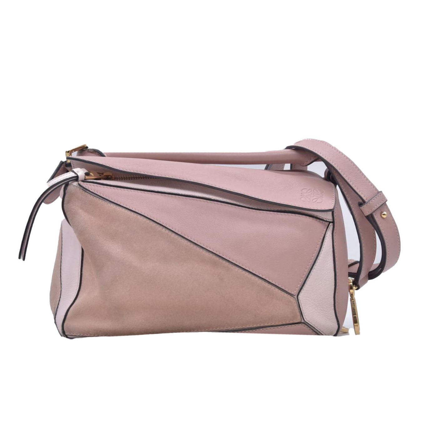 $3850 Loewe Calfskin Suede Small Puzzle Bag Blush