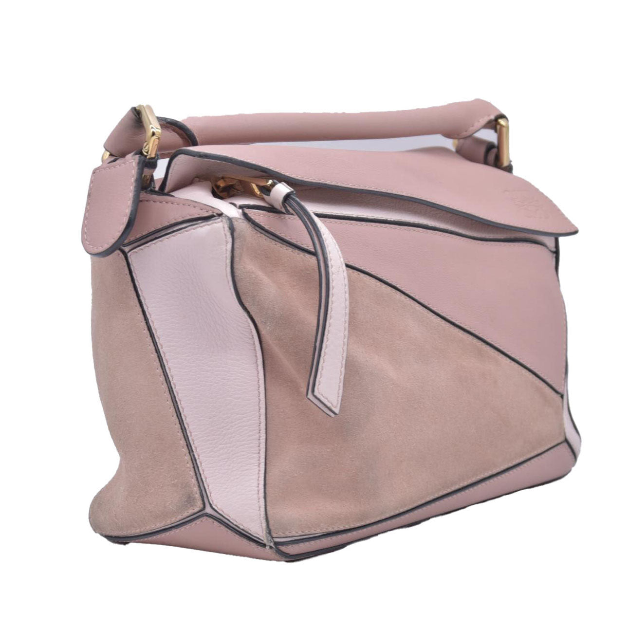 $3850 Loewe Calfskin Suede Small Puzzle Bag Blush