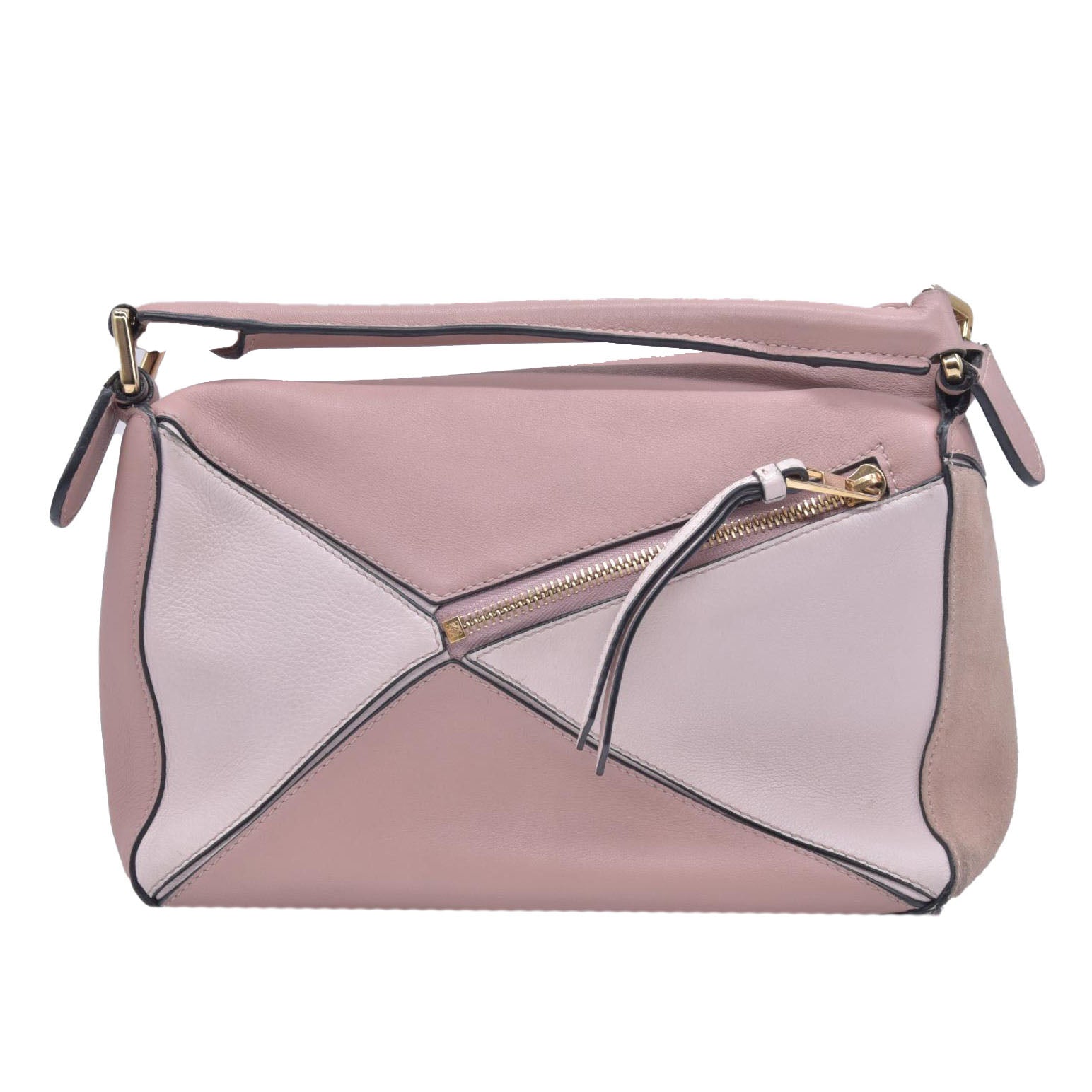 $3850 Loewe Calfskin Suede Small Puzzle Bag Blush