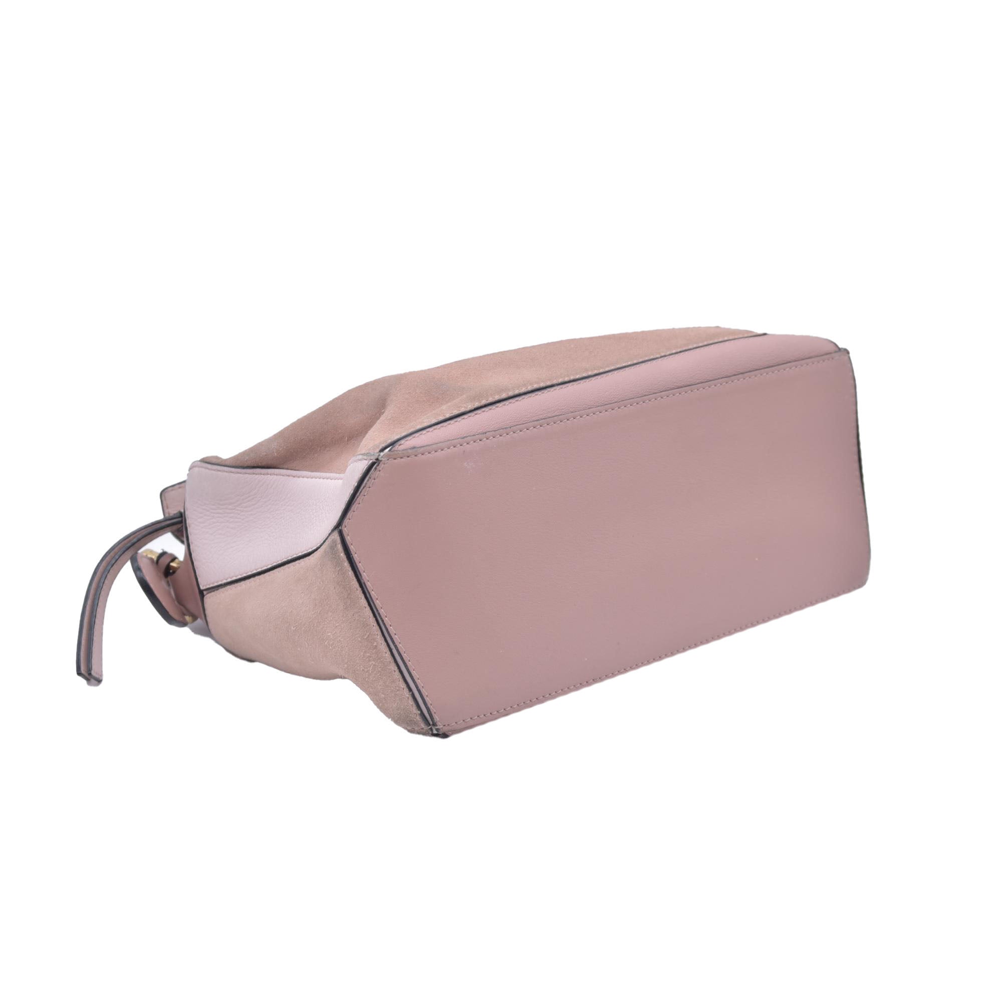 $3850 Loewe Calfskin Suede Small Puzzle Bag Blush