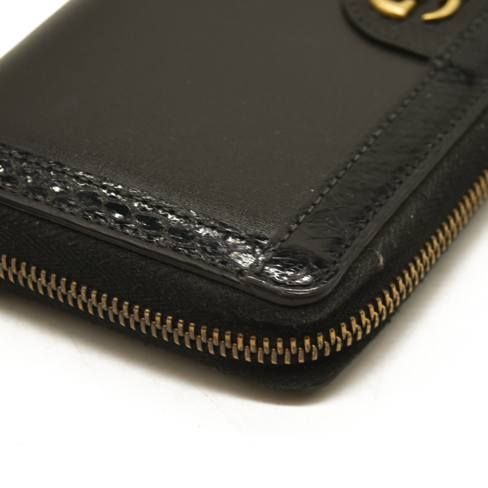 $550 Gucci Dollar Calfskin GG Marmont Zip Around Wallet Black