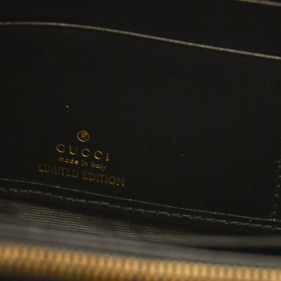 $550 Gucci Dollar Calfskin GG Marmont Zip Around Wallet Black