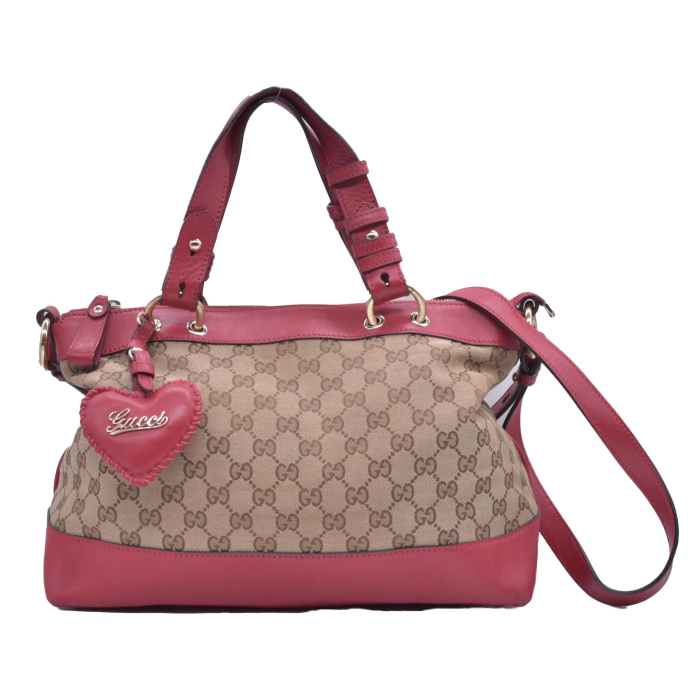 $1250 Gucci Monogram Valentine Tote Red