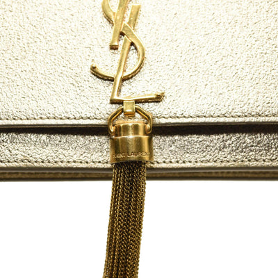 Saint Laurent Metallic Calfskin Kate Monogram Tassel Chain Wallet Gold