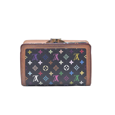 $790 2005 Louis Vuitton Monogram Multicolor French Purse Wallet Black TH0095