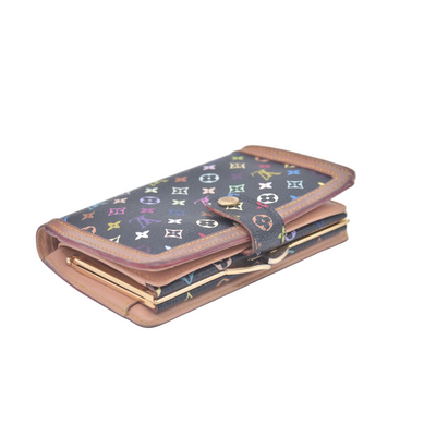 $790 2005 Louis Vuitton Monogram Multicolor French Purse Wallet Black TH0095