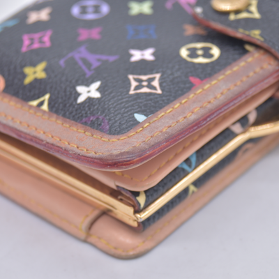 $790 2005 Louis Vuitton Monogram Multicolor French Purse Wallet Black TH0095