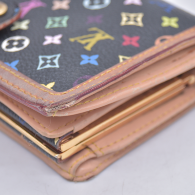 $790 2005 Louis Vuitton Monogram Multicolor French Purse Wallet Black TH0095