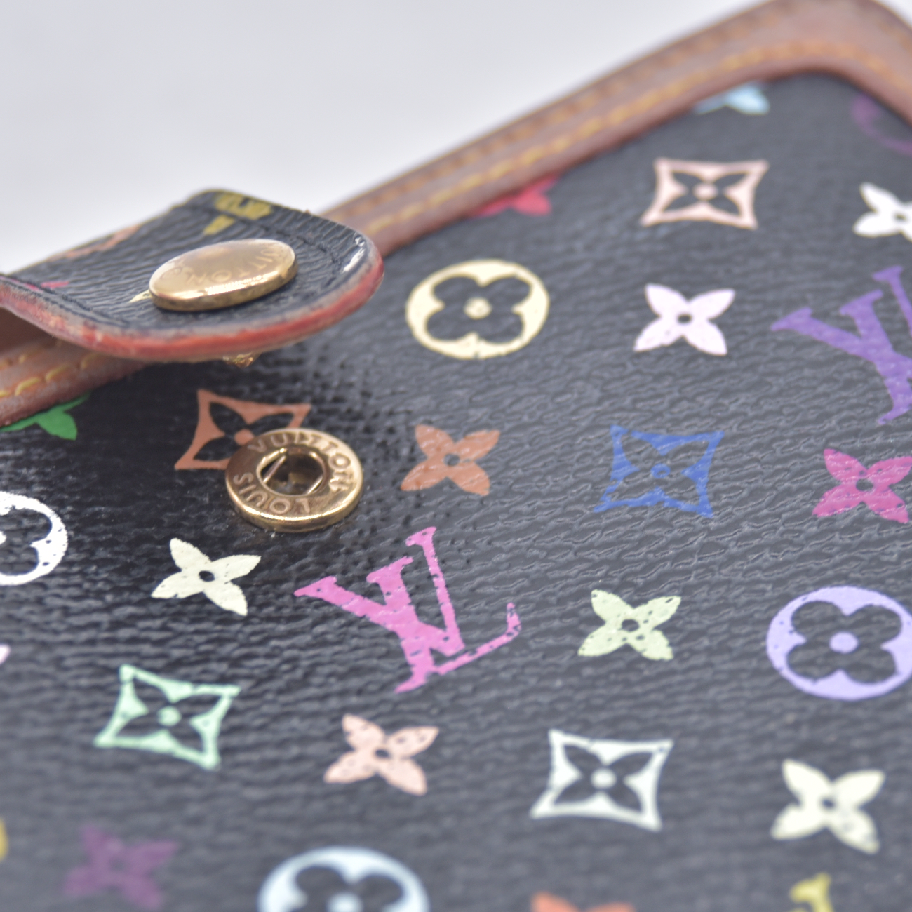 $790 2005 Louis Vuitton Monogram Multicolor French Purse Wallet Black TH0095