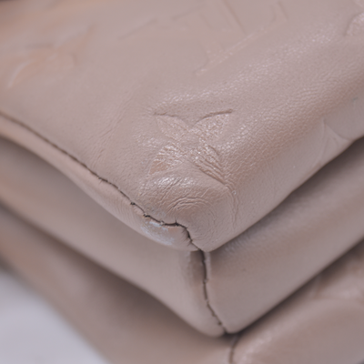 $5500 Louis Vuitton Lambskin Embossed Monogram Coussin MM Taupe RFID 10021358