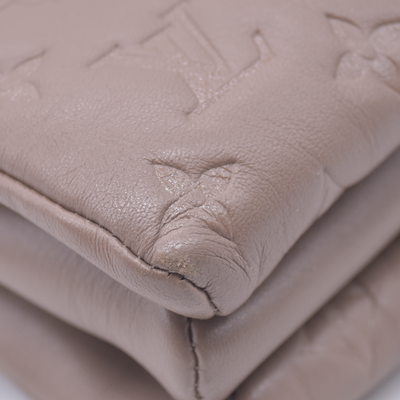 $5500 Louis Vuitton Lambskin Embossed Monogram Coussin MM Taupe RFID 10021358
