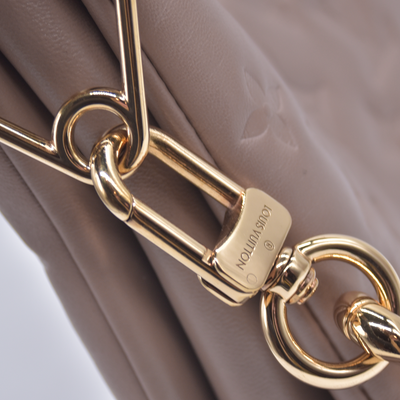 $5500 Louis Vuitton Lambskin Embossed Monogram Coussin MM Taupe RFID 10021358