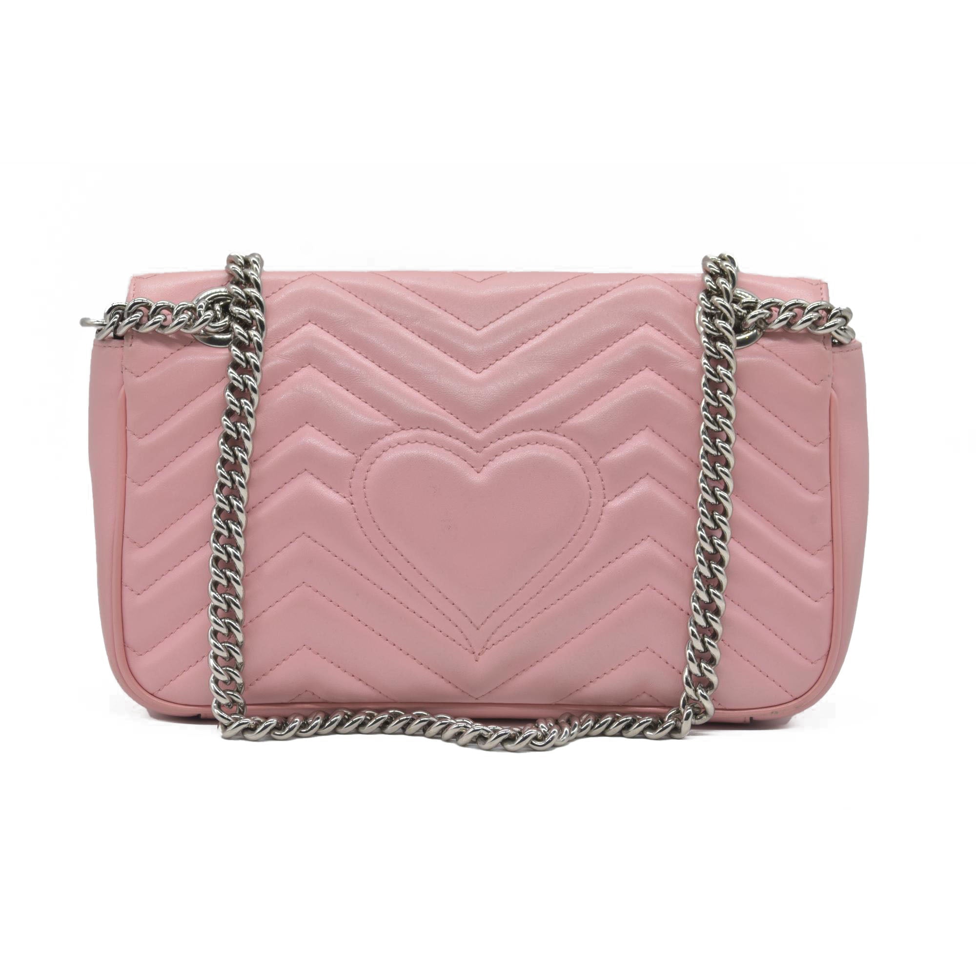 $2600 Gucci Calfskin Matelasse Small GG Marmont Shoulder Bag Wild Rose