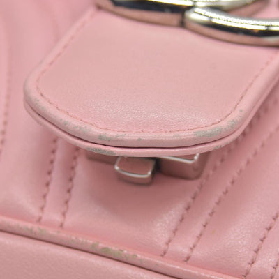 $2600 Gucci Calfskin Matelasse Small GG Marmont Shoulder Bag Wild Rose