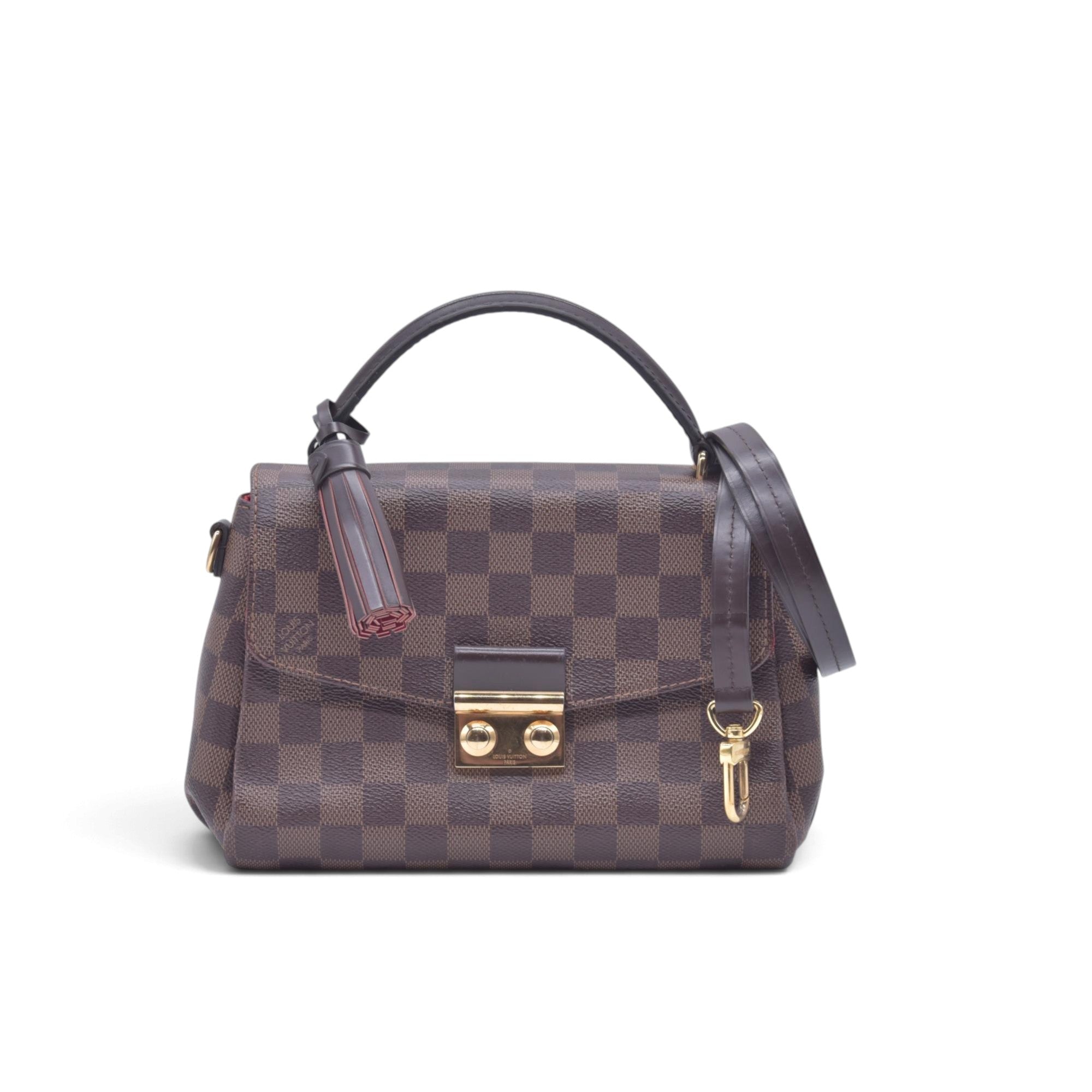 $1960 2018 LOUIS VUITTON Damier Ebene Croisette Top Handle Crossbody Bag Brown FL0138 10021361
