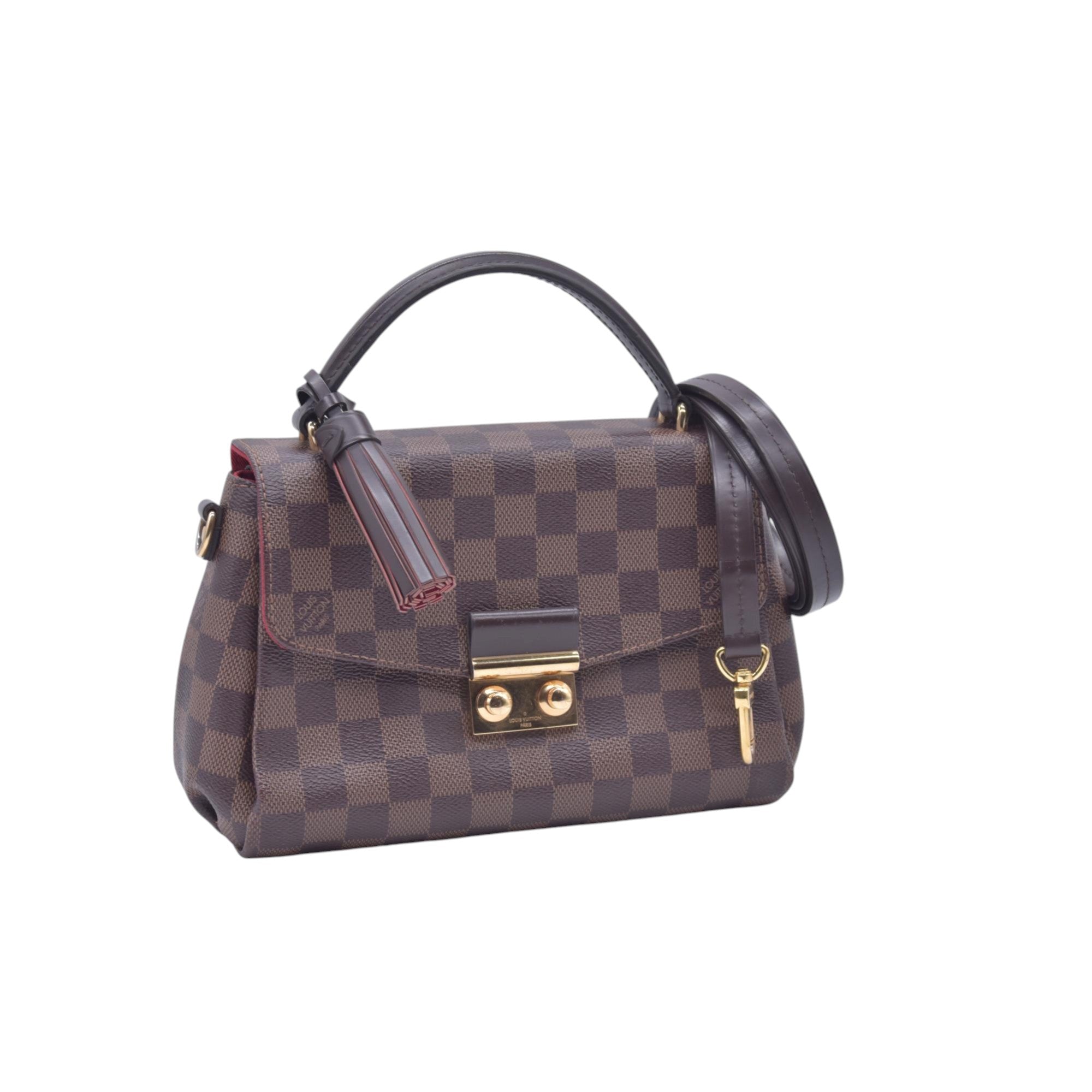 $1960 2018 LOUIS VUITTON Damier Ebene Croisette Top Handle Crossbody Bag Brown FL0138 10021361
