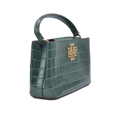 $720 TORY BURCH Britten Handbag Green Croc Embossed CONSIGNMENT