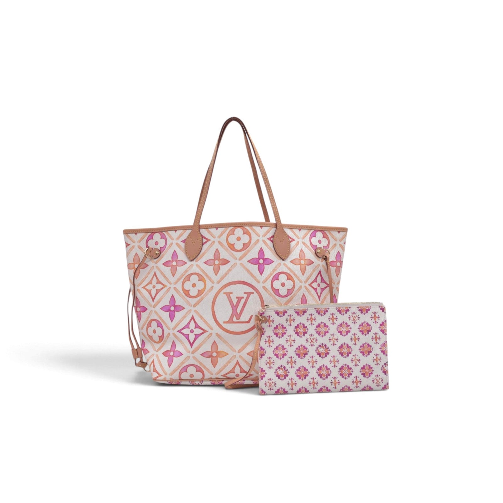 $3100 LOUIS VUITTON Monogram Resort Tile Neverfull MM Rose Clair Pink RFID 10021362