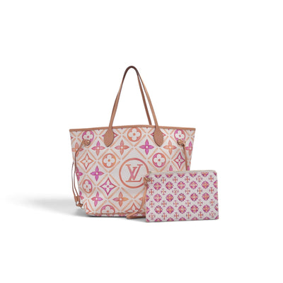 $3100 LOUIS VUITTON Monogram Resort Tile Neverfull MM Rose Clair Pink RFID 10021362