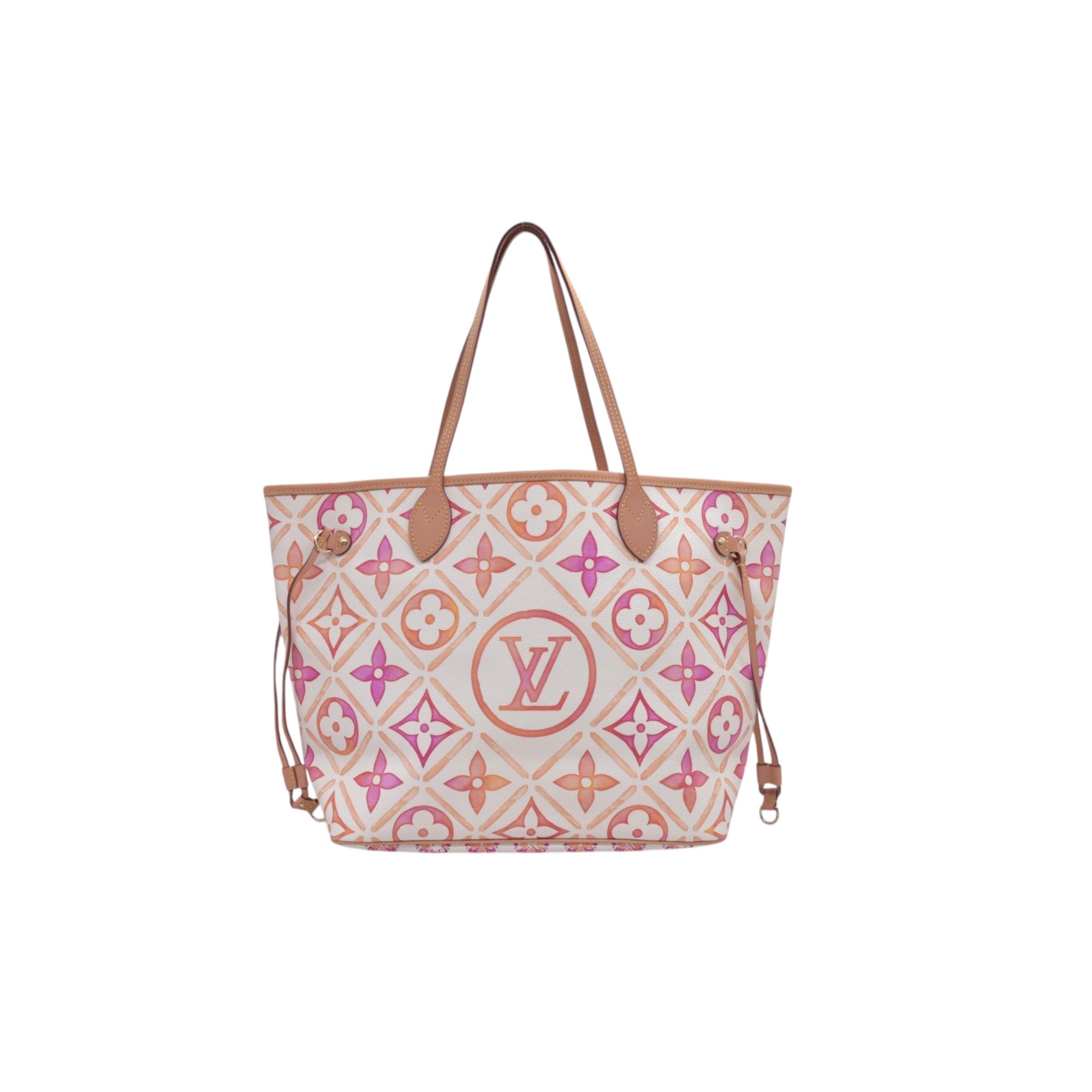 $3100 LOUIS VUITTON Monogram Resort Tile Neverfull MM Rose Clair Pink RFID 10021362
