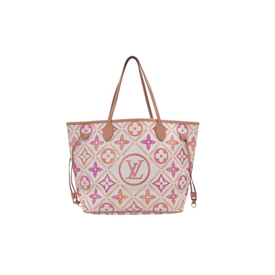 $3100 LOUIS VUITTON Monogram Resort Tile Neverfull MM Rose Clair Pink RFID 10021362