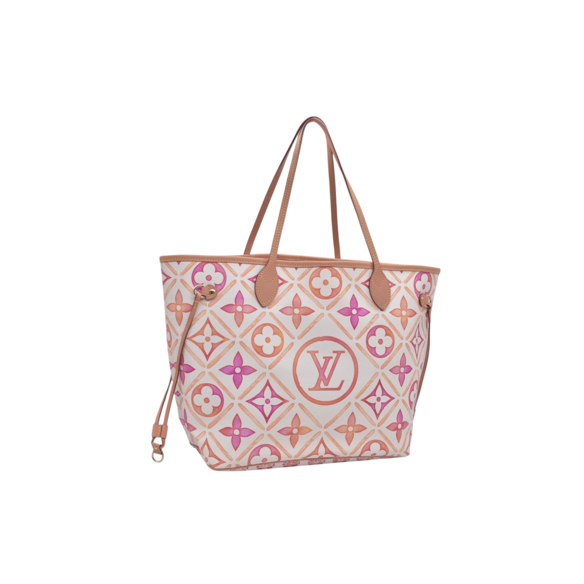 $3100 LOUIS VUITTON Monogram Resort Tile Neverfull MM Rose Clair Pink RFID 10021362