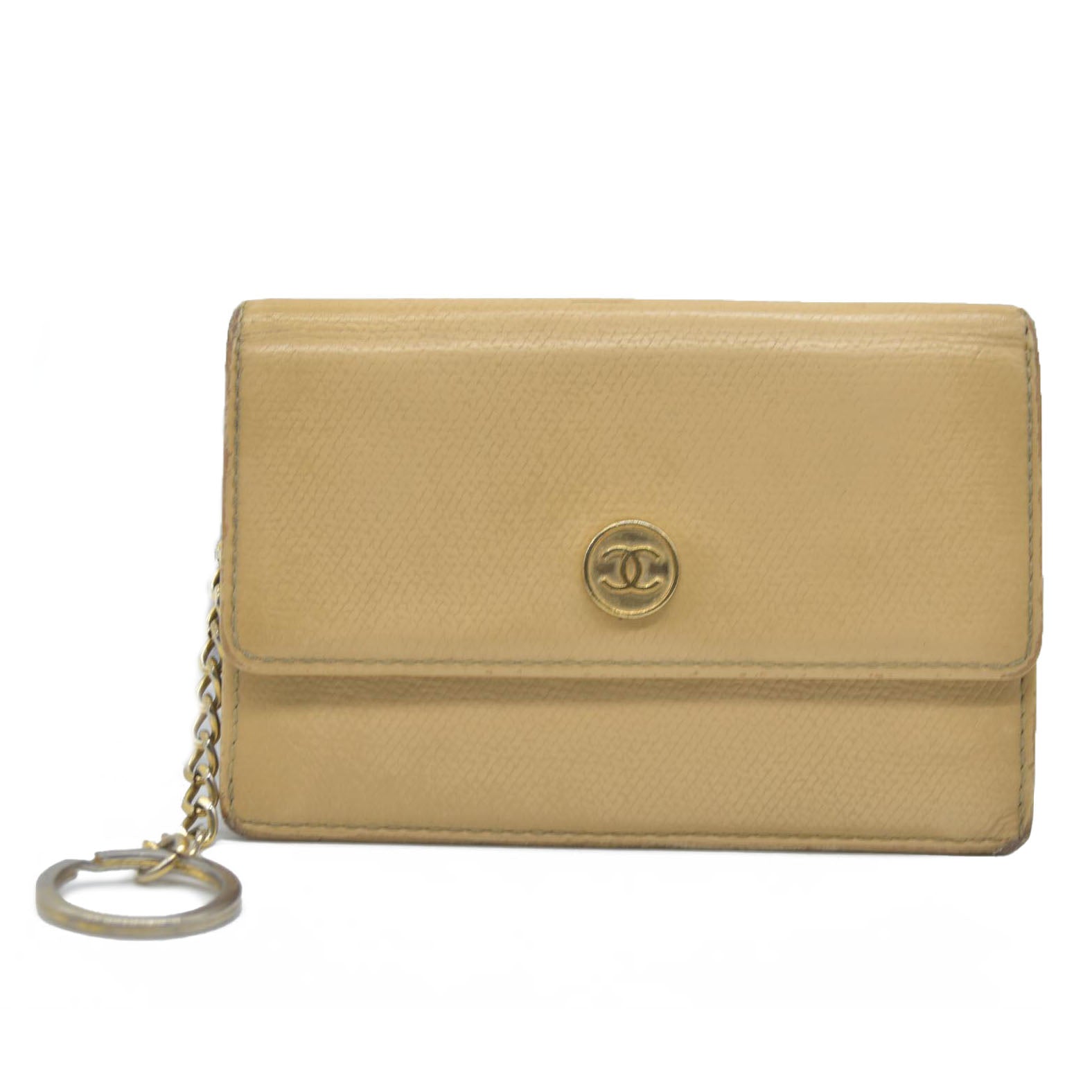 $875 Chanel Coco Button Coin Purse Beige
