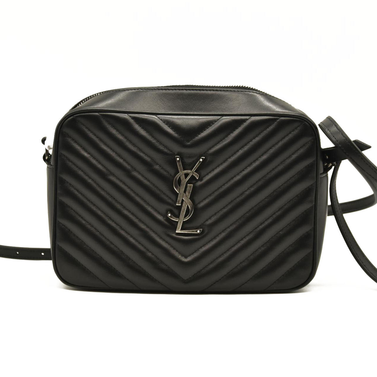 SAINT LAURENT Calfskin Matelasse Monogram Lou Camera Bag Black