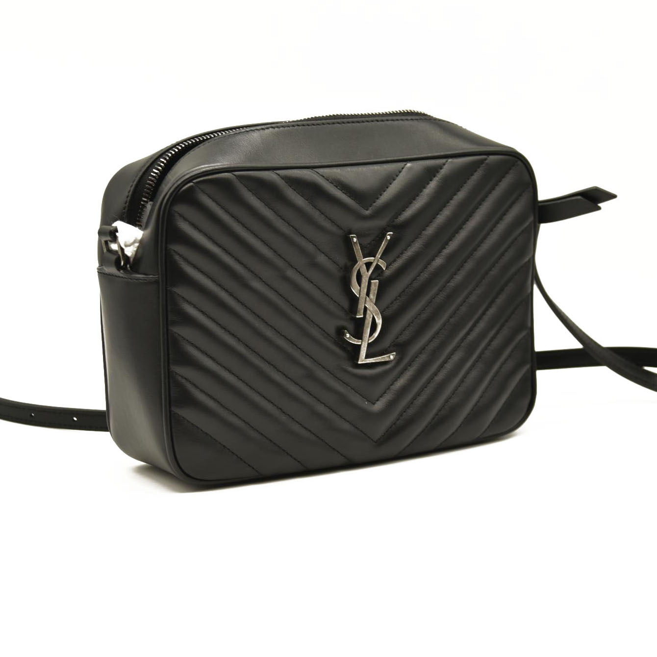 SAINT LAURENT Calfskin Matelasse Monogram Lou Camera Bag Black