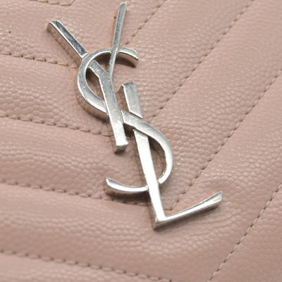 $625 Saint Laurent Grain De Poudre Matelasse Chevron Monogram Compact Zip Around Wallet Pink