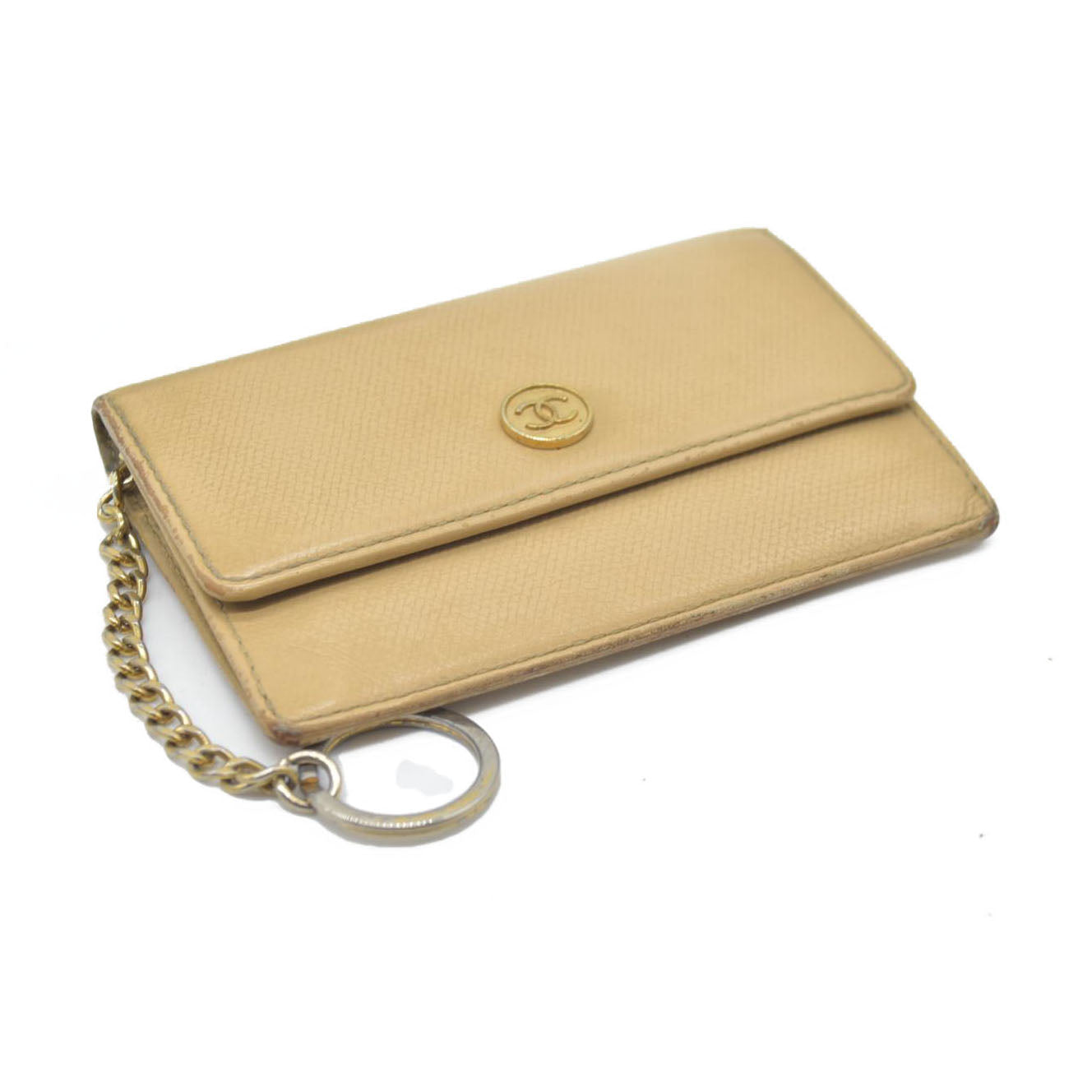 $875 Chanel Coco Button Coin Purse Beige