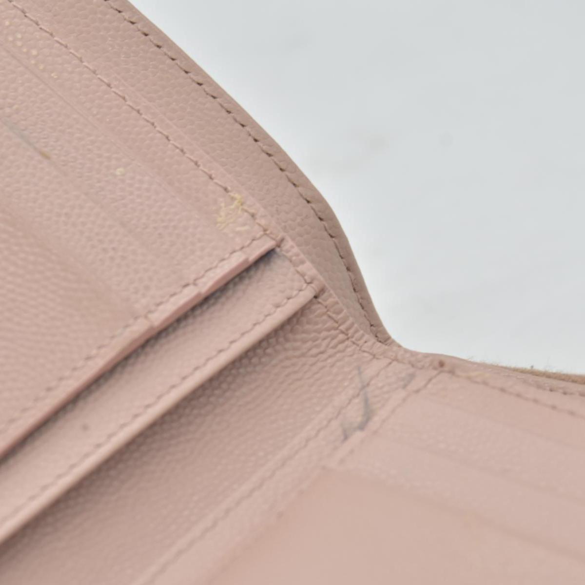 $625 Saint Laurent Grain De Poudre Matelasse Chevron Monogram Compact Zip Around Wallet Pink