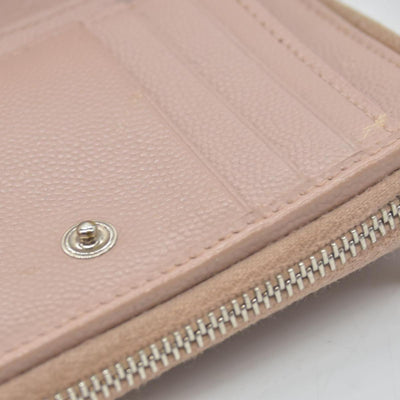 $625 Saint Laurent Grain De Poudre Matelasse Chevron Monogram Compact Zip Around Wallet Pink