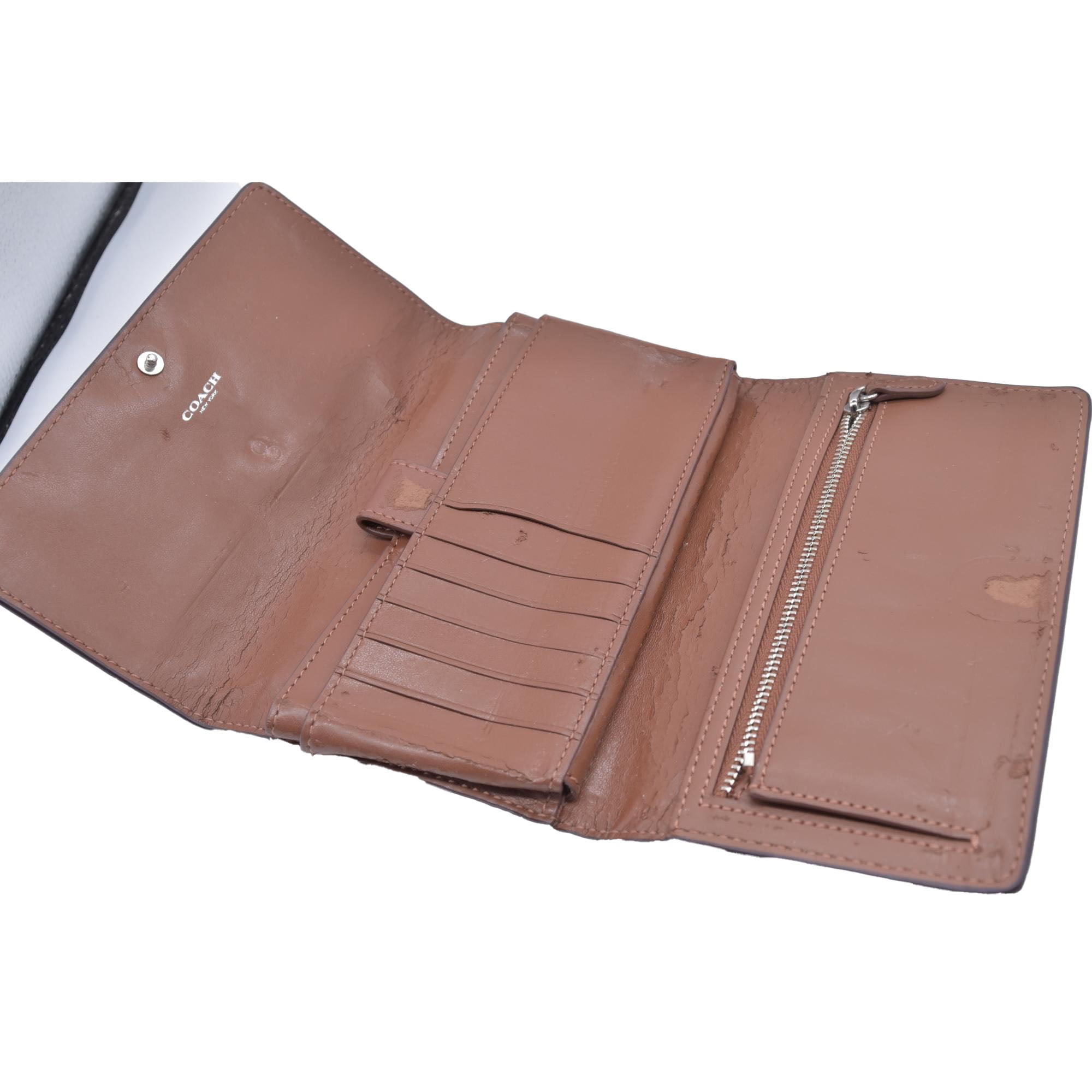 Coach Saffiano Tan Trifold Cross-grain Leather Wallet