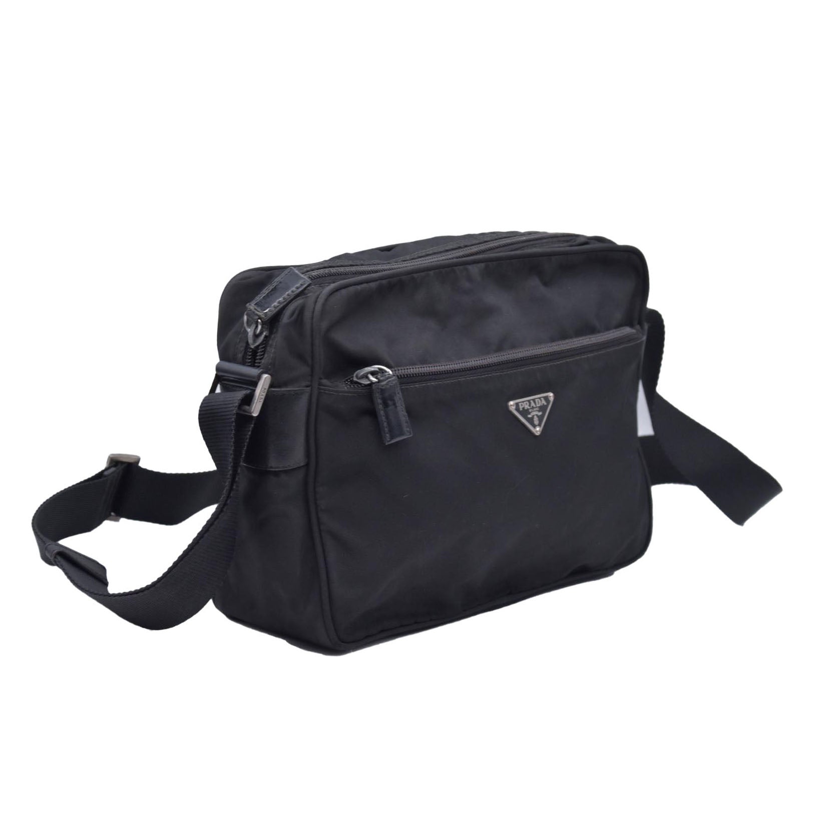 $2050 Prada Black Re-Nylon and Saffiano Shoulder Bag