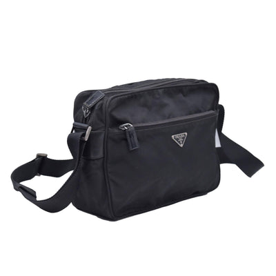 $2050 Prada Black Re-Nylon and Saffiano Shoulder Bag