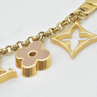 $655 Louis Vuitton M65111 Fleur de Monogram Bag Charm Key Holder Gold LV Keychain DP0194