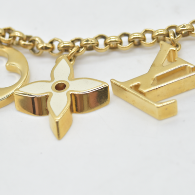 $655 Louis Vuitton M65111 Fleur de Monogram Bag Charm Key Holder Gold LV Keychain DP0194