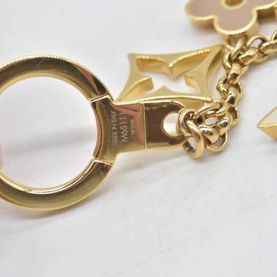 $655 Louis Vuitton M65111 Fleur de Monogram Bag Charm Key Holder Gold LV Keychain DP0194